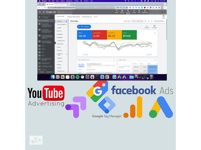 Професійний запуск інтернет-реклами: Google Ads (пошук, баннери, video, shopping) та Facebook ads. Створення сайту