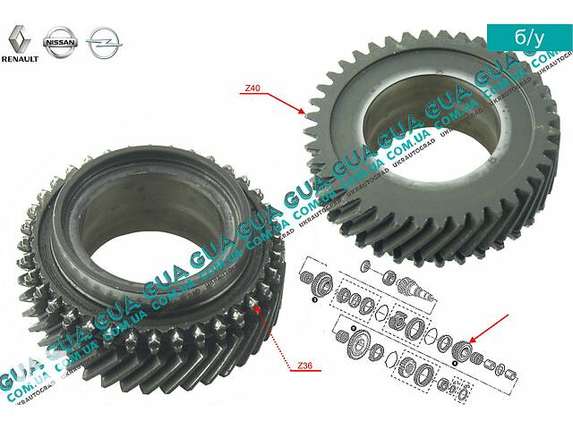 Шестерня Z40 (зубчатое колесо) 4 передача вторичного вала КПП 7700749863 Nissan / НИССАН INTERSTAR 1998-2010 / ИНТЭРС...