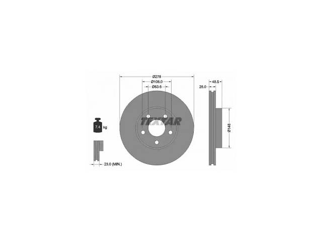 TEXTAR Диск тормозной (передний) Ford C-max/Focus/Volvo C30/C70/S40/V50 04- (278x25) PRO+ (92141205)