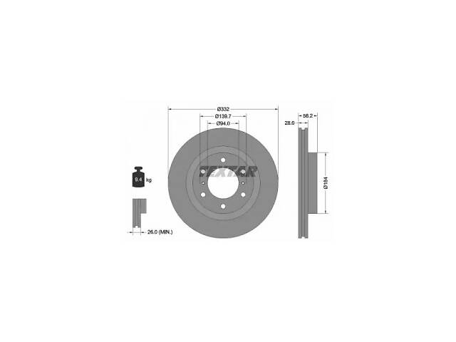 TEXTAR Диск тормозной (передний) Mitsubishi Pajero IV 07- (332x28) PRO (92167203)