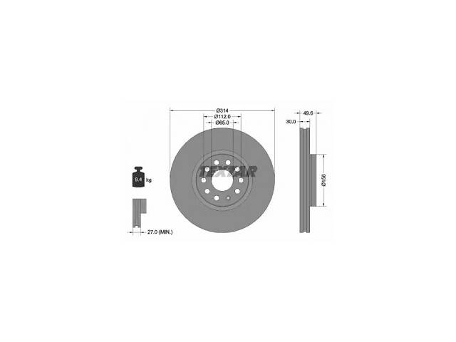 TEXTAR Диск тормозной (передний) VW Sharan 10-/Skoda Kodiaq/Tiguan 16- (314x30) PRO (92232403)