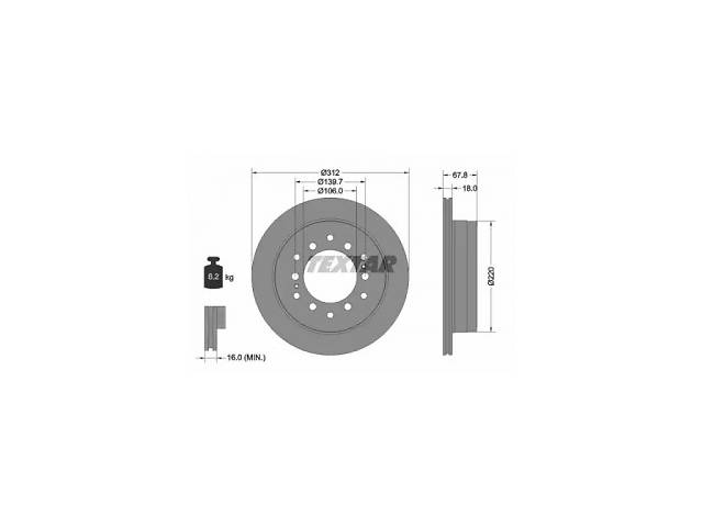 Диск тормозной (задний) Lexus GX 01-09/Toyota Land Cruiser 96-02 (312x18) PRO (92170103)