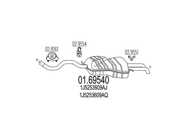 Глушитель VW BORA (1J2) / SEAT TOLEDO II (1M2) / SKODA OCTAVIA I (1U2) 1996-2013 г.