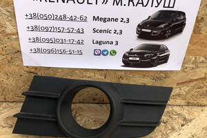 Заглушка противотуманки левая Renault Laguna 3 2007-15г. (решетка птф рено лагуна ІІІ)