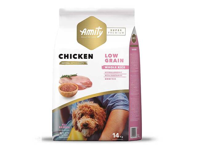 Amity Super Premium Chicken Adult (Амити Супер Премиум Эдалт Курица) сухой корм для взрослых собак всех пород 14 кг