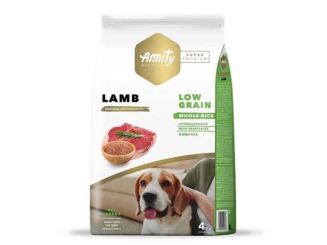 Amity Super Premium Lamb Adult (Амити Супер Премиум Эдалт Ягненок) сухой корм для взрослых собак всех пород 4 кг.