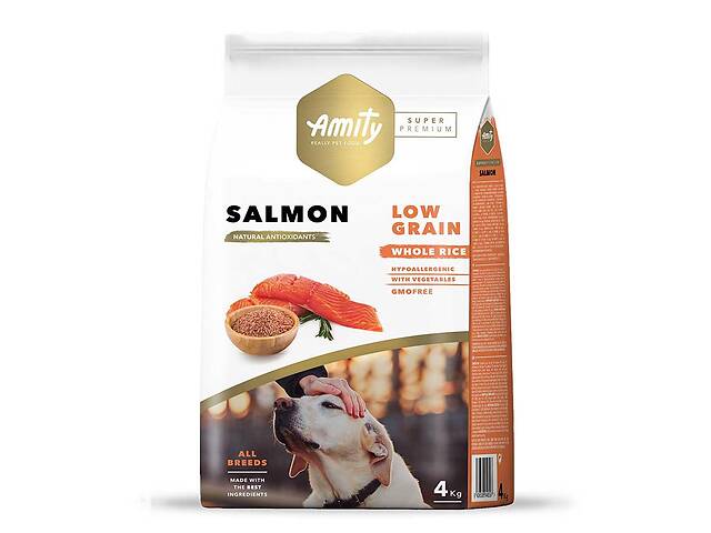 Amity Super Premium Salmon Adult (Амити Супер Премиум Эдалт Лосось) сухой корм для взрослых собак всех пород 4 кг.