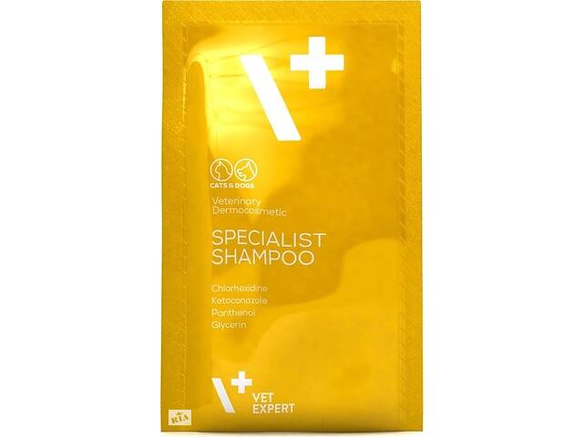 Антибактериальный шампунь с хлоргексидином кошек и собак VetExpert Specialist Shampoo 20 саше