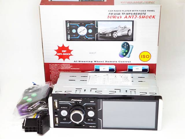 Автомагнитола Pioneer 4063T ISO - Сенсорный экран 4,1'+ RGB подсветка + DIVX + MP3 + USB + SD + Bluetooth + AV-in