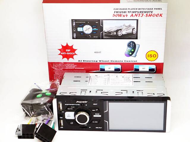 Автомагнитола Pioneer 4064T ISO - Сенсорный экран 4,1'+ RGB подсветка + DIVX + MP3 + USB + SD + Bluetooth + AV-in