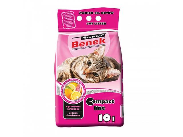 Бентонитовый наполнитель Super Benek Compact Line Citrus с ароматом цитруса 10 л
