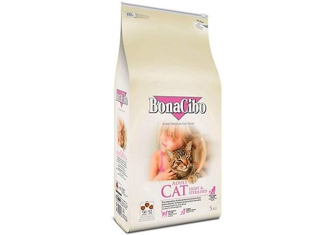 BonaCibo Adult Cat Light Sterilized (Бонасибо Стерилизед Курица Рис Анчоусы) корм для котов стерилизованных 5 кг.