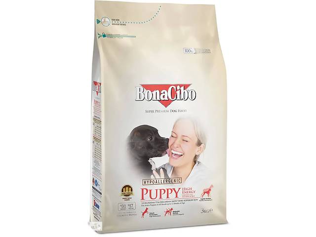 BonaCibo Puppy High Energy (Бонасибо Паппи Хай Энерджи курица рис и анчоусы) сухой корм для активных щенков 3 кг.