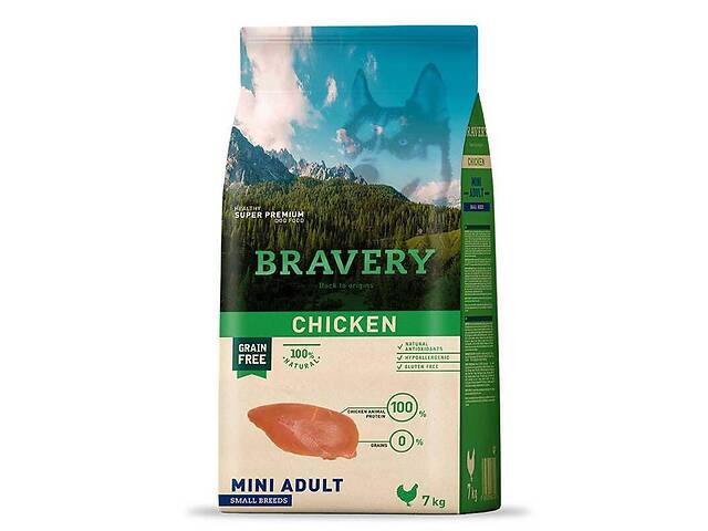 Bravery Chicken Mini Adult (Бравери Мини Курица) беззерновой корм для собак маленьких пород 7 кг