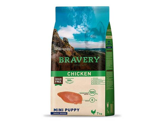 Bravery Chicken Mini Puppy (Бравери Мини Паппи Курица) беззерновой корм для щенков маленьких пород 7 кг