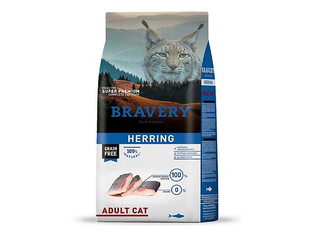 Bravery Herring Adult Cat (Бравери Эдалт Кет Сельдь) сухой беззерновой корм для котов 2 кг.