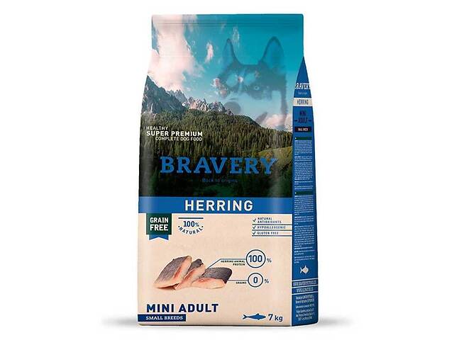 Bravery Herring Mini Adult (Бравери Мини Сельдь) беззерновой корм для собак маленьких пород 7 кг