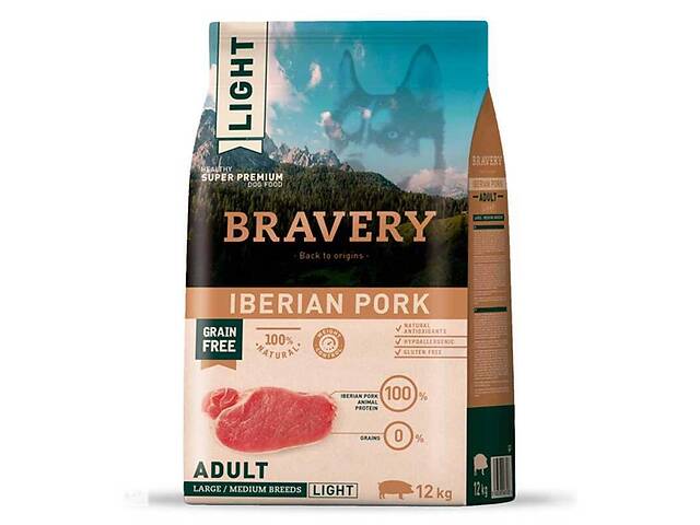 Bravery Iberian Pork Adult Large Medium (Бравери Лардж Свинина) беззерновой корм для средних и больших собак 12 кг