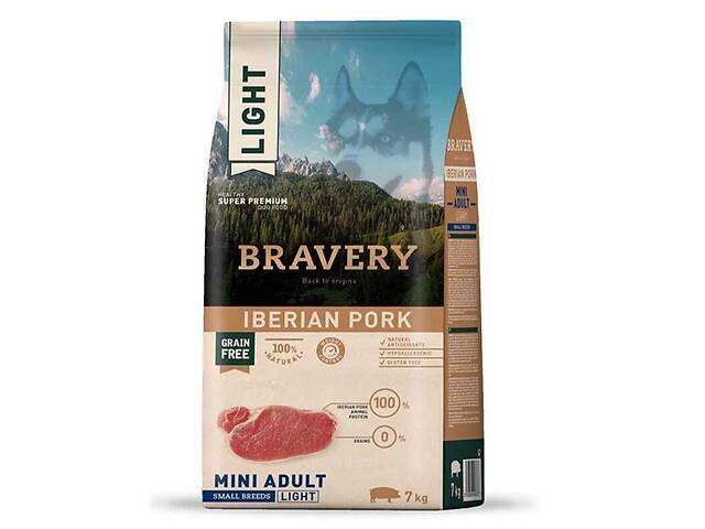 Bravery Iberian Pork Mini Adult (Бравери Мини Иберийская Свинина) беззерновой корм для собак маленьких пород 2 кг.