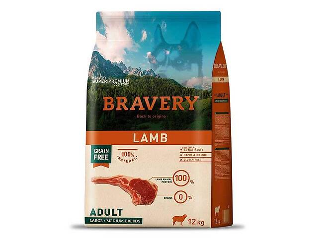 Bravery Lamb Adult Large Medium (Бравери Лардж Медиум Ягненок) беззерновой корм для средних и больших собак 4 кг.