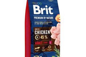 Brit Premium by Nature Adult L (Брит Премиум Нечурал Эдалт Л) сухой корм с курицей для больших собак 25-45 кг. 15 кг