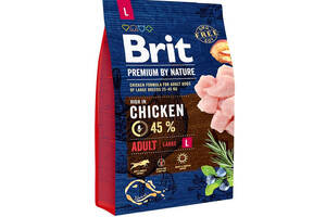 Brit Premium by Nature Adult L (Брит Премиум Нечурал Эдалт Л) сухой корм с курицей для больших собак 25-45 кг. 3 кг.