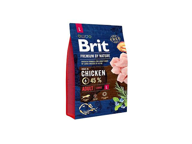 Brit Premium by Nature Adult L (Брит Премиум Нечурал Эдалт Л) сухой корм с курицей для больших собак 25-45 кг. 3 кг.