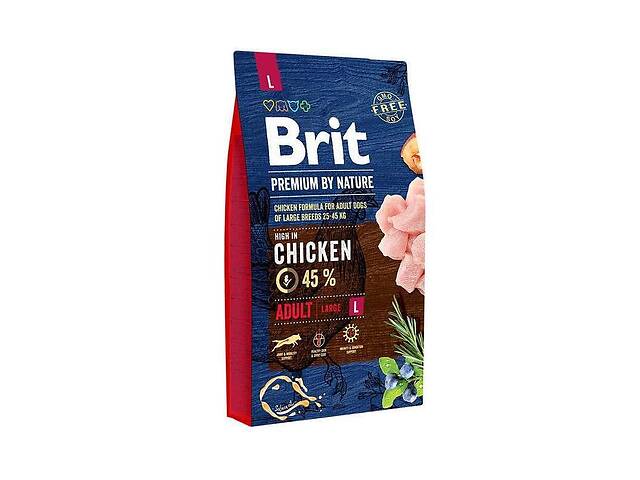 Brit Premium by Nature Adult L (Брит Премиум Нечурал Эдалт Л) сухой корм с курицей для больших собак 25-45 кг. 8 кг.