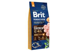 Brit Premium by Nature Adult М (Брит Премиум Нечурал Эдалт М) сухой корм с курицей для средних собак 10-25 кг.