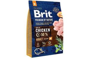 Brit Premium by Nature Adult М (Брит Премиум Нечурал Эдалт М) сухой корм с курицей для средних собак 10-25 кг. 3 кг.