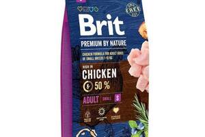 Brit Premium by Nature Adult S (Брит Премиум Нечурал Эдалт С) сухой корм с курицей для мелких собак до 10 кг.