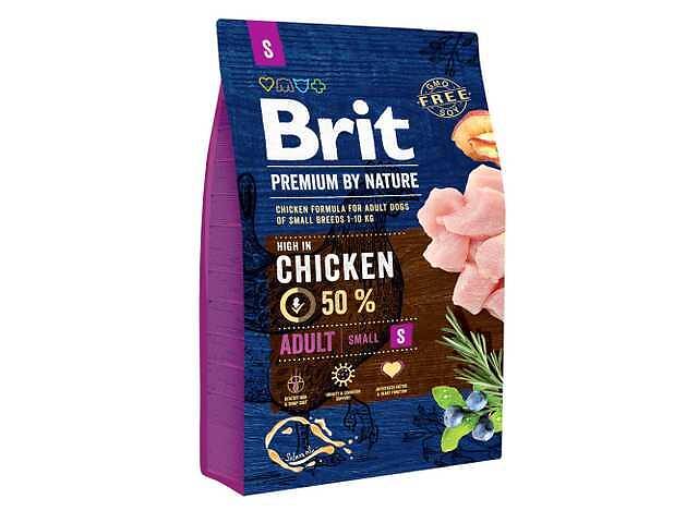 Brit Premium by Nature Adult S (Брит Премиум Нечурал Эдалт С) сухой корм с курицей для мелких собак до 10 кг. 3 кг.