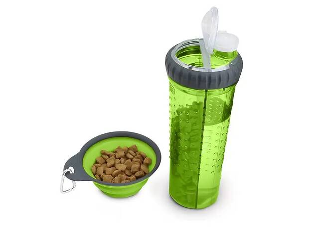 Бутылка для животных Snack-Duo для воды и корма со складной миской Green (3_03743)