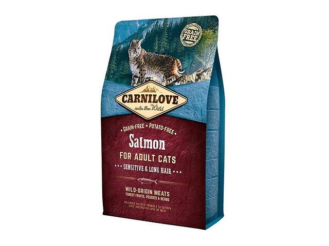 Carnilove Salmon for Adult Cats Sensitive Long-Hair (Карнилав Сенситив Лосось) беззерновой корм для котов 6 кг.