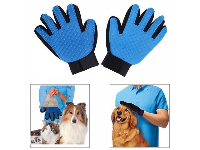 Deshedding Glove для вичісування вовни тварин рукавичка для котів та собак True Touch чесалка (ST)