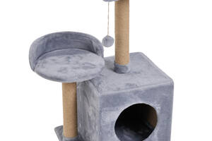 Домик-когтеточка с полкой МурКот Бусинка 36х46х80 см (дряпка) для кошки лежанка Серый