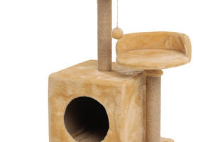 Домик-когтеточка с полкой МурКот Бусинка 36х46х80см (дряпка) для кошки лежанка Бежевый