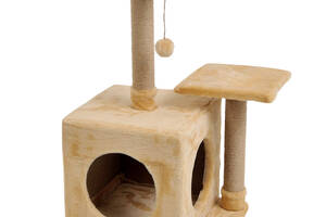 Домик-когтеточка с полкой МурКот Маруся 46х36х80 см (дряпка) для кошки лежанка Бежевый