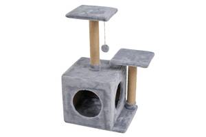 Домик-когтеточка с полкой МурКот Маруся 46х36х80 см (дряпка) для кошки лежанка Серый