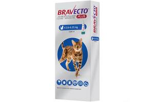 Капли от блох клещей и глистов Bravecto Plus для котов весом от 2.8 до 6.25 кг