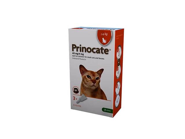 Капли от блох клещей и глистов для котов весом до 4 кг Prinocat KRKA