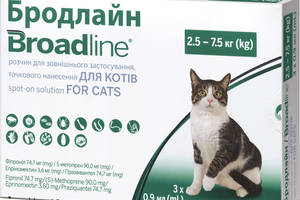 Капли от блоx и клещей для кошек Boehringer Ingelheim Broadline 2.5-7.5 кг L 3 шт (3661103043614/2000981075385/366110...