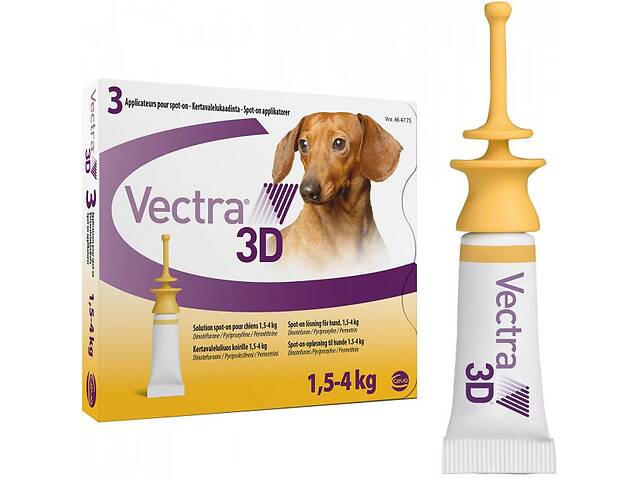 Капли от блох и клещей для собак и щенков Ceva Вектра 3Д 1.5 - 4 кг 3 шт 0.8 мл (3411112281565)