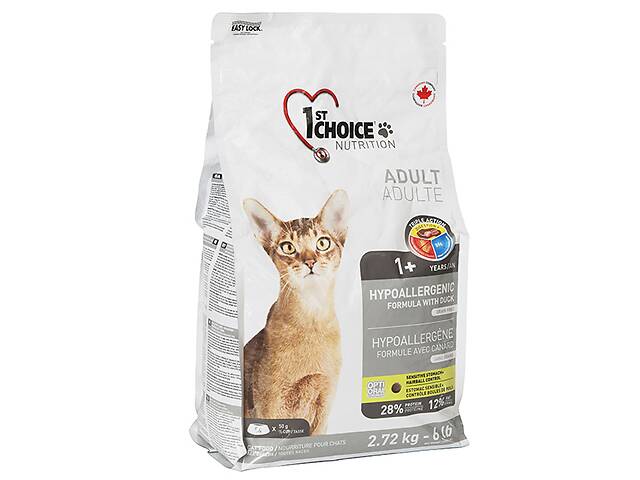 Корм 1st Choice Cat Adult Hypoallergenic Duck сухий з качкою гіпоалергенний для дорослих котів 2.72 кг