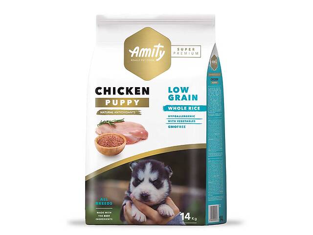 Корм Amity Super Premium Puppy сухой с курицей для щенят всех пород 14 кг
