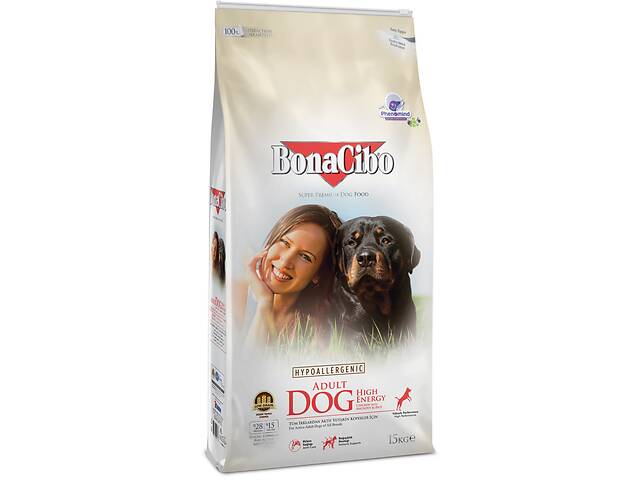 Корм BonaCibo Dog Adult High Energy Chicken Rice with Anchovy сухой с курицей для активных собак 15 кг