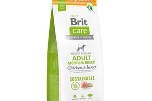 Корм Brit Care Dog Sustainable Adult Medium Breed Chicken and Insect сухой с курицей и белком насекомых для взрослых...