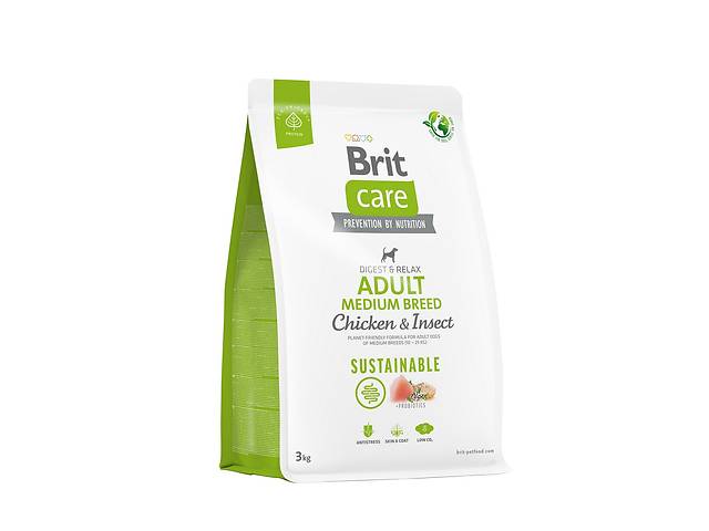 Корм Brit Care Dog Sustainable Adult Medium Breed Chicken and Insect сухой с курицей и белком насекомых для взрослых...