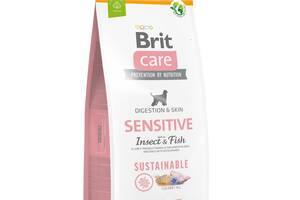 Корм Brit Care Dog Sustainable Sensitive Insect and Fish сухой с рыбой и белком насекомых для взрослых собак с чувств...