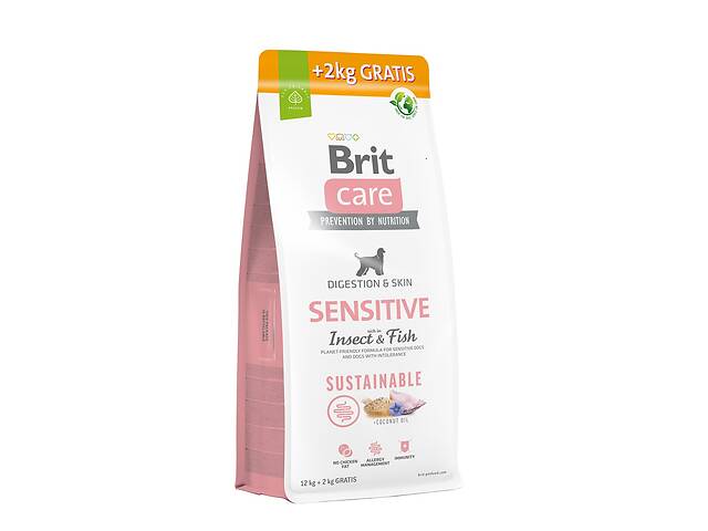 Корм Brit Care Dog Sustainable Sensitive Insect and Fish сухой с рыбой и белком насекомых для взрослых собак с чувств...